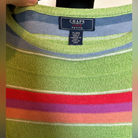 Women's PL sweater 3/4 sleeve bright green multi-color Chaps Ralph Lauren. NWOT - Picture 2 of 7
